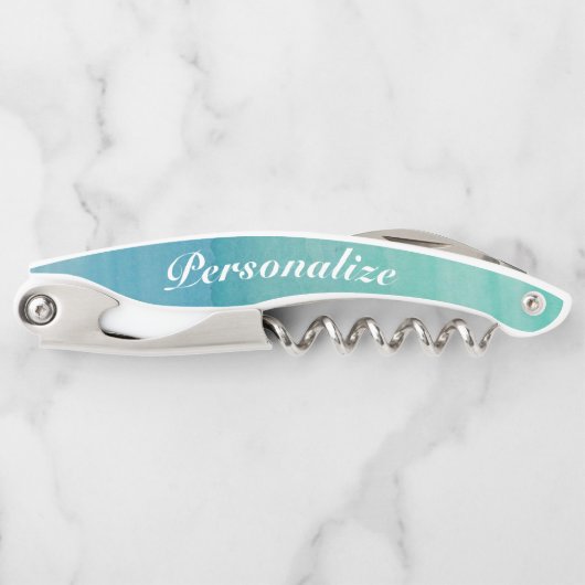 Tire-bouchon Élégant ouvre-bouchon bleu d'aquarelle d'eau (Devant)