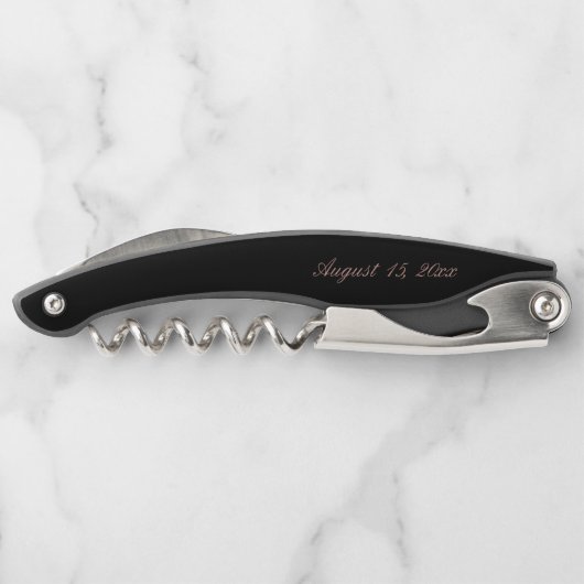 Tire-bouchon Élégant Rose Gold Script Calligraphie Black Mariag (Dos)