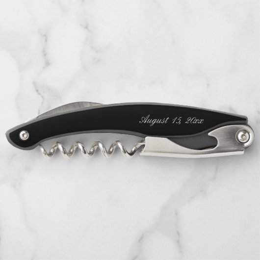 Tire-bouchon Élégante calligraphie de script blanc Mariage noir (Dos)