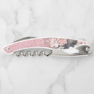 Tire-bouchon Élégante Parties scintillant dorée rose floral
