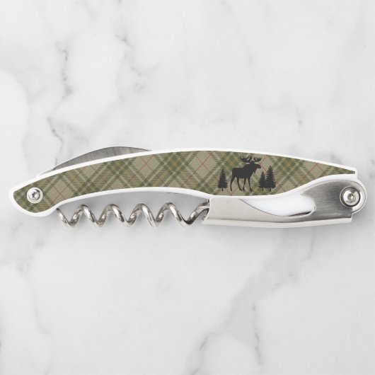 Tire-bouchon Famille Cabine Moose Pine Trees Sage Green Plaid (Dos)