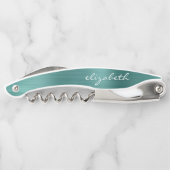 Tire-bouchon Faux vert brossé métal script personnalisé (Dos)