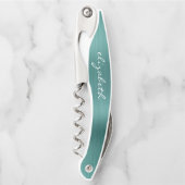 Tire-bouchon Faux vert brossé métal script personnalisé (Devant)