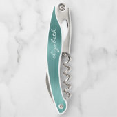 Tire-bouchon Faux vert brossé métal script personnalisé (Dos)