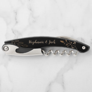 Tire-bouchon Faveur de mariage - Black & Gold Minimaliste Vis-à