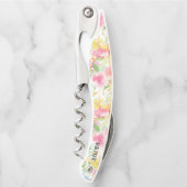 Tire-bouchon Fleurs d'aquarelle rose et jaune motif (Devant)