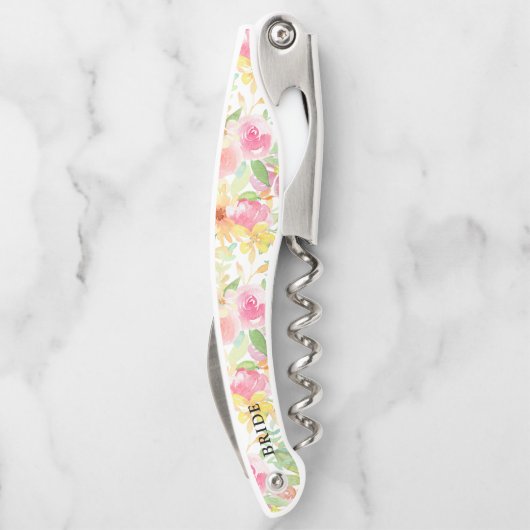 Tire-bouchon Fleurs d'aquarelle rose et jaune motif (Dos)