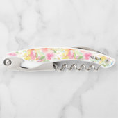 Tire-bouchon Fleurs d'aquarelle rose et jaune motif (Devant)