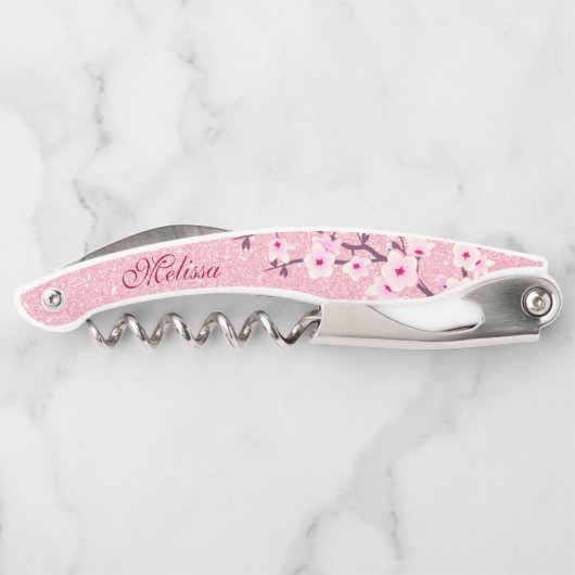 Tire-bouchon Fleurs de cerisier rose Parties scintillant Monogr (Dos)