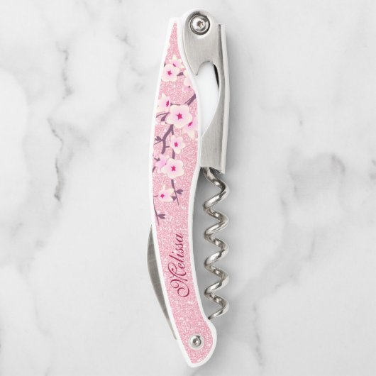 Tire-bouchon Fleurs de cerisier rose Parties scintillant Monogr (Dos)