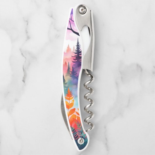 Tire-bouchon Forêt d'aquarelle des feuilles et des arbres (Dos)