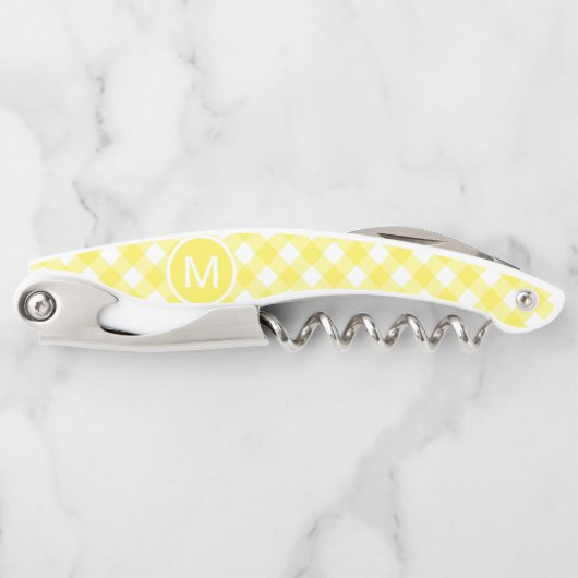 Tire-bouchon Gingham Classique Jaune Clair à Motif Monogramme (Devant)