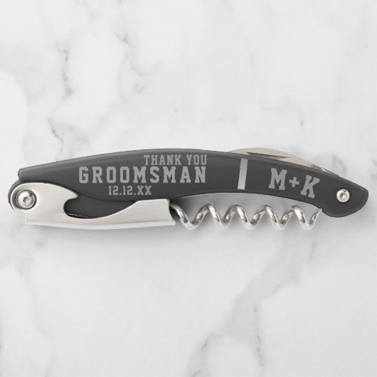 Tire-bouchon Groomsman Merci Sporty Monogramme Mariage Faveur (Devant)