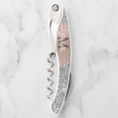 Tire-bouchon Initiale métallisée rose gold avec gouttes de pail (Devant)