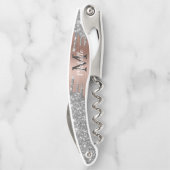 Tire-bouchon Initiale métallisée rose gold avec gouttes de pail (Dos)