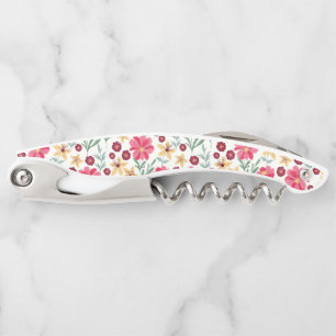 Tire-bouchon Joli motif floral vintage rose et jaune