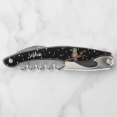 Tire-bouchon Jolie Chouette Brown sur Branche Ciel noir Étoiles (Dos)