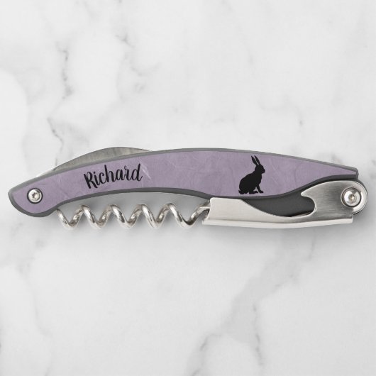 Tire-bouchon Lapin en silhouette noire sur violet clair (Dos)