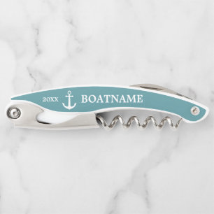 Tire-bouchon Logo Ancre moderne Deep Aqua Nom du bateau personn