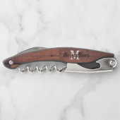 Tire-bouchon Maison en bois rustique Monogramme personnalisé (Dos)