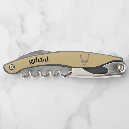 Tire-bouchon Mâle Buck Deer Head Gros Antlers Tan (Dos)