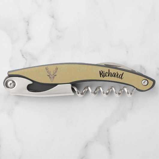 Tire-bouchon Mâle Buck Deer Head Gros Antlers Tan (Devant)