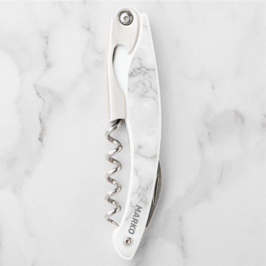 Tire-bouchon Marbre blanc Faux Monogramme (Devant)