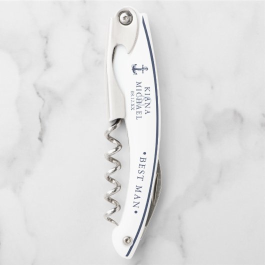 Tire-bouchon Mariage Ancre Blue Wave Best Man Bl/Wht ID836 (Devant)