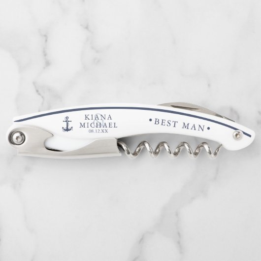 Tire-bouchon Mariage Ancre Blue Wave Best Man Bl/Wht ID836 (Devant)