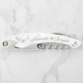 Tire-bouchon Mariage Chic Marbre blanc Diamond Coeur Monogramme (Devant)