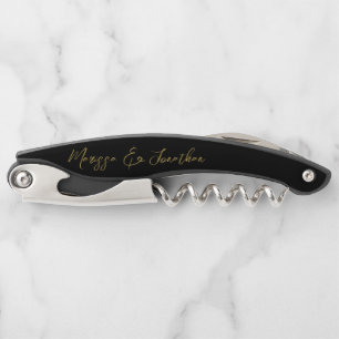 Tire-bouchon Mariage de script lettres d'or noir moderne