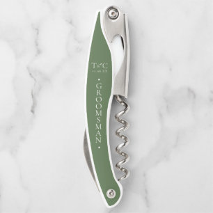 Tire-bouchon Mariage minimaliste Groomsman Wht/Green ID954