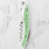 Tire-bouchon Mariage Mint Green Coeurs Nouveau mariés Personnal (Devant)