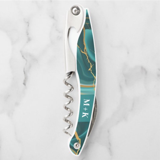 Tire-bouchon Mariage Monogramme Green Gold Agate Géode (Devant)