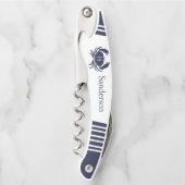 Tire-bouchon Marine moderne nautique, Monogramme gris rayé blan (Devant)