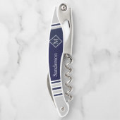 Tire-bouchon Marine moderne nautique, Monogramme gris rayé blan (Dos)