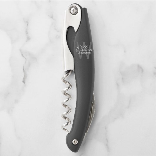 Tire-bouchon Modern Personalized Groomsman's Monogram and Name (Devant)