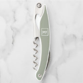 Tire-bouchon Moderne Sage Vert Monogramme Blanc Initiales Boute (Devant)