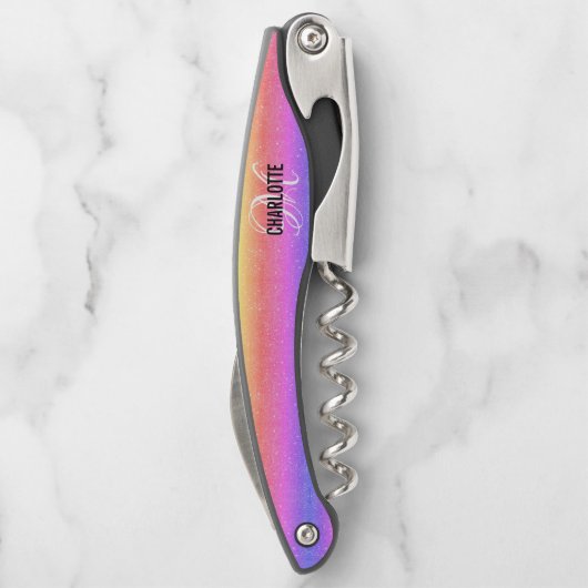 Tire-bouchon Monogramme arc-en-ciel moderne nom de serveur à vi (Dos)