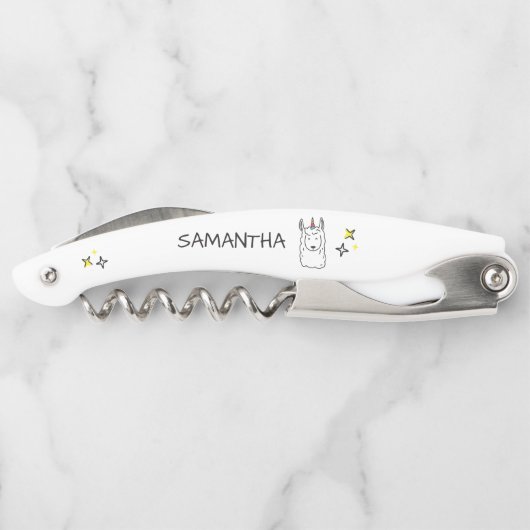 Tire-bouchon Monogramme Cute Funny Unicorne Alpaca Llama (Dos)