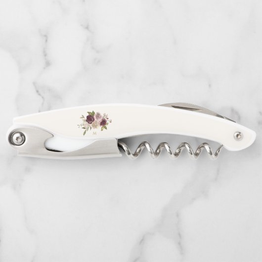 Tire-bouchon Monogramme d'aquarelle florale rose-bourgogne mode (Devant)