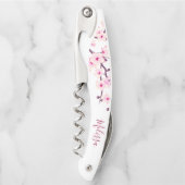 Tire-bouchon Monogramme de fleurs de cerisier rose blanc (Devant)