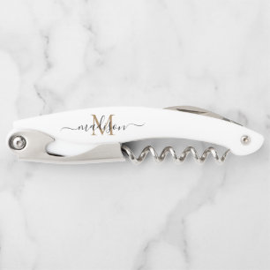Tire-bouchon Monogramme d'or noir moderne Nom de script de fill