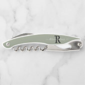 Tire-bouchon Monogramme élégant Sage vert Script Nom initial (Dos)