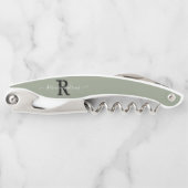 Tire-bouchon Monogramme élégant Sage vert Script Nom initial (Devant)