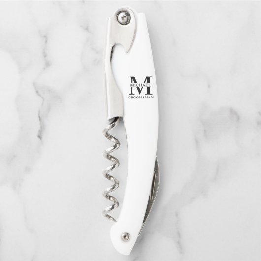 Tire-bouchon Monogramme et nom personnalisés de garçon d'honneu (Devant)