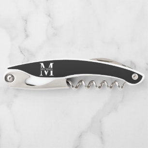 Tire-bouchon Monogramme et nom personnalisés en noir
