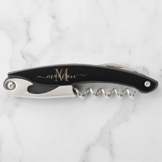 Tire-bouchon Monogramme moderne Black Gold Elegant Nom de scrip