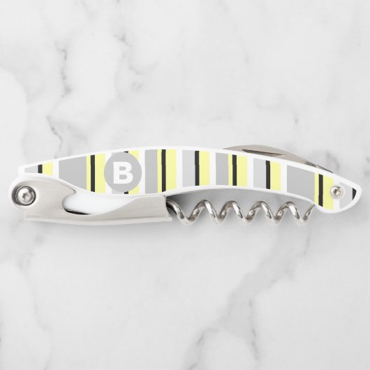 Tire-bouchon Monogramme rayé jaune et gris élégant (Devant)