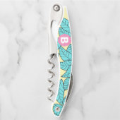 Tire-bouchon Monogramme rose vif du Motif botanique Feuille tur (Devant)